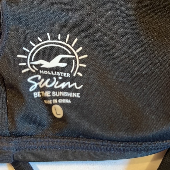 HOLLISTER  Black Floral Embroidered Bandeau Swim Top size L SUMMER SALE $10 - Picture 5 of 5